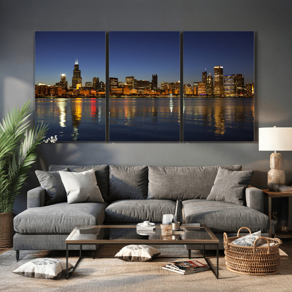 Chicago Wall Art Canvas Print - Chicago City Downtown Night