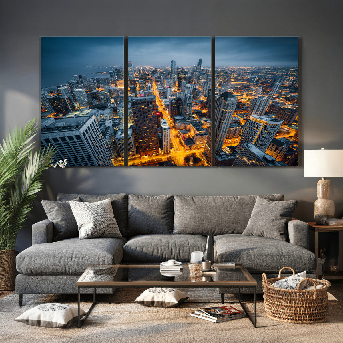 Chicago Wall Art Canvas Print - Chicago City Downtown Night
