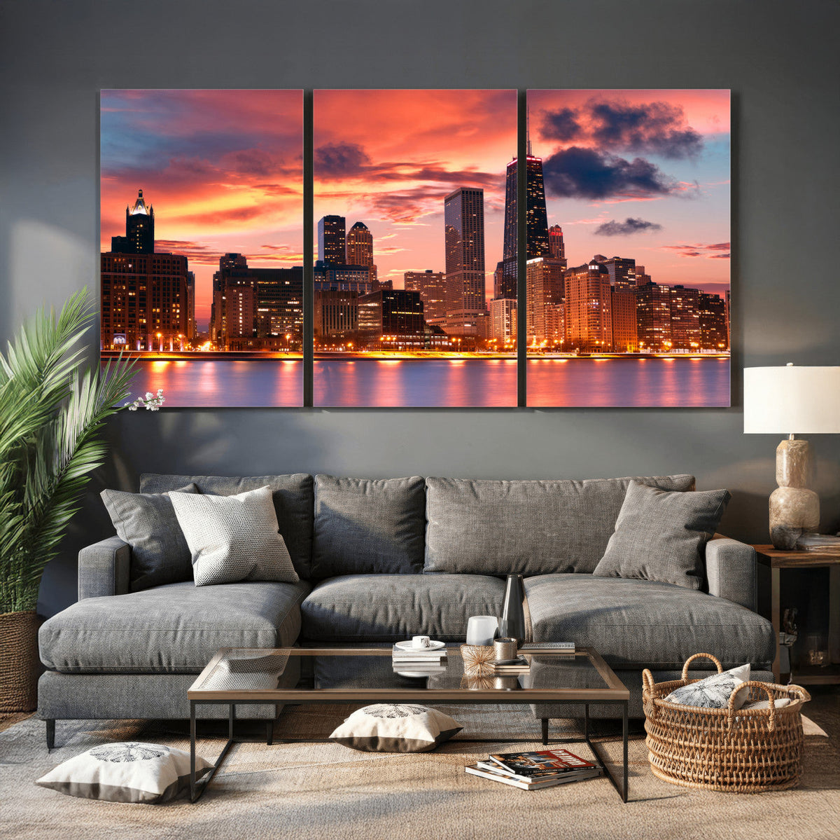 Chicago Wall Art Canvas Print - Chicago City Downtown Night
