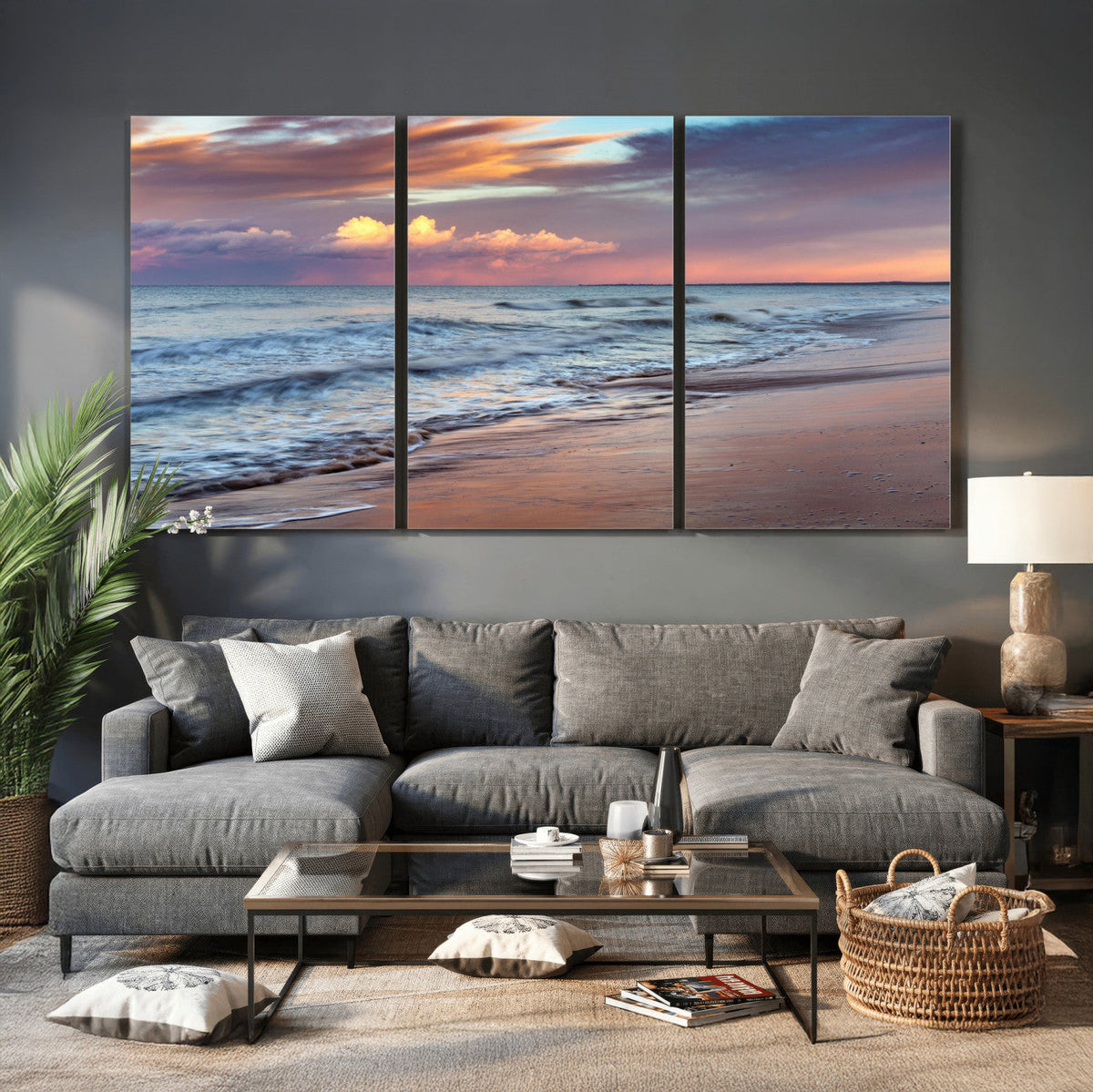 Ocean Sunset Wall Art Canvas Print – Coastal Beach
