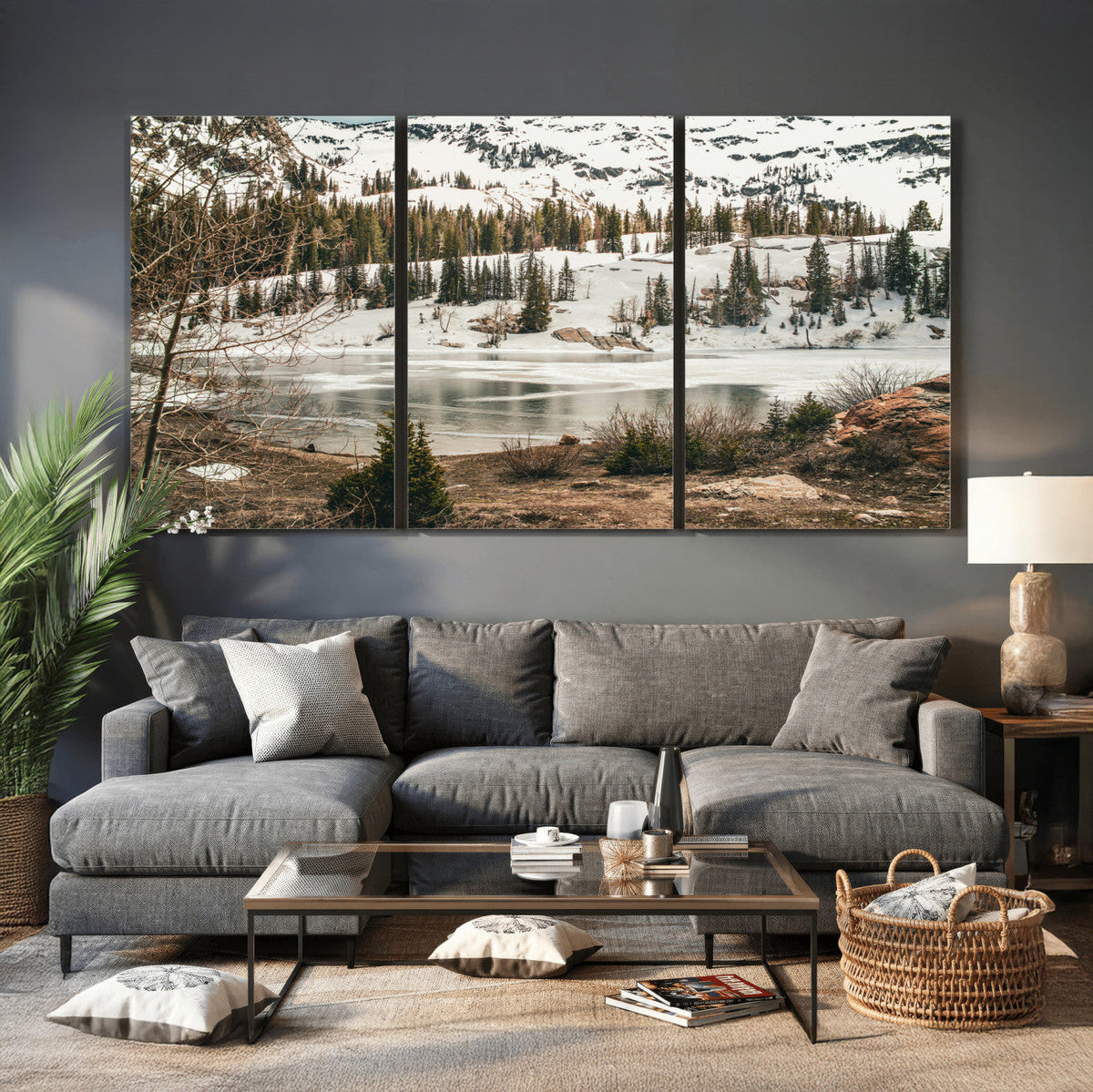 Snowy Mountain Landscape Wall Art Canvas Print, Alpine Pine