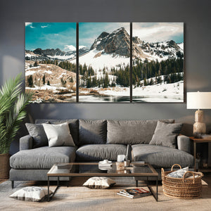 Snowy Mountain Wall Art Canvas Print, Alpine Pine Forest