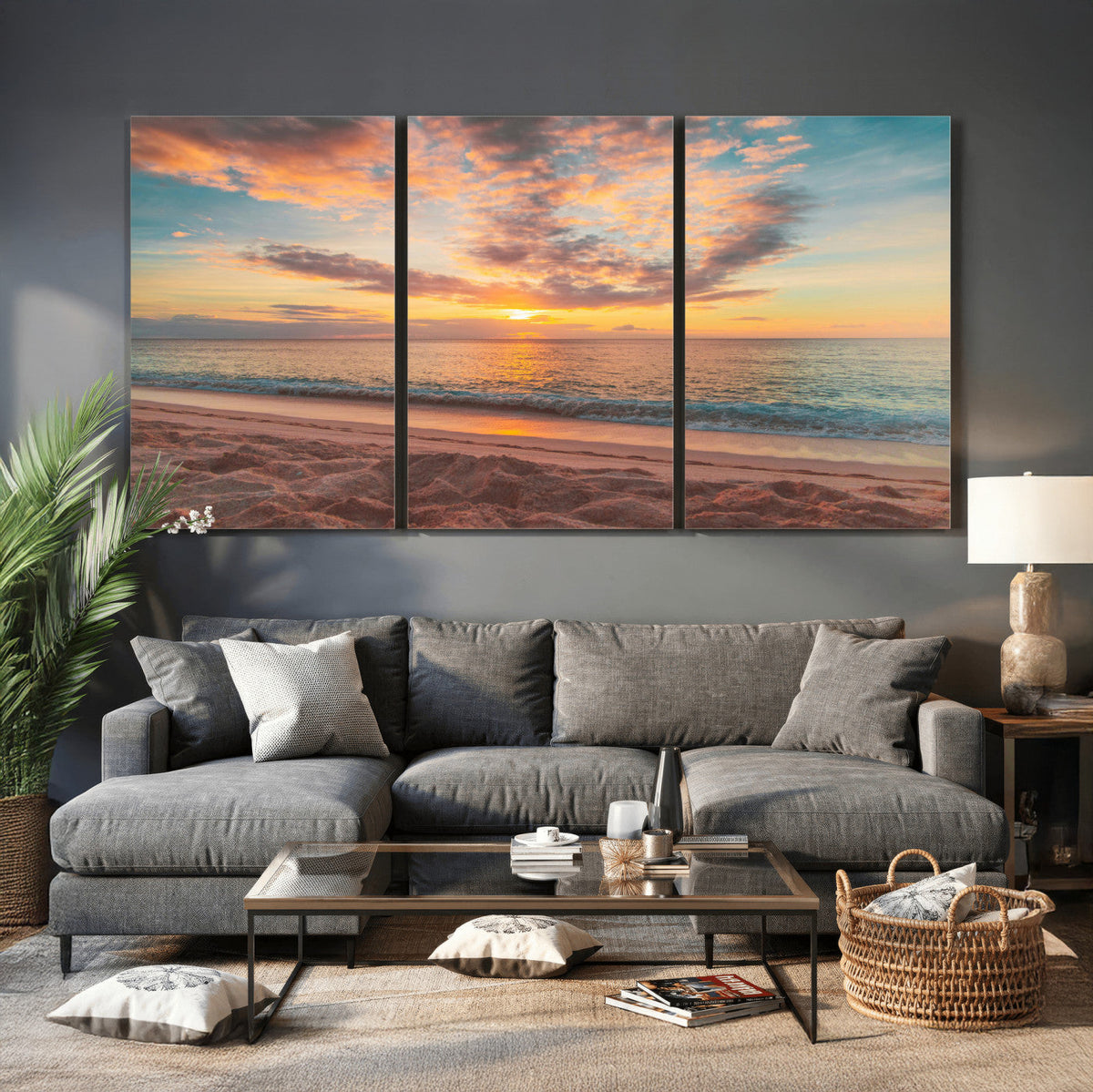 Sunset Beach Wall Art Canvas Print – Soft Coastal