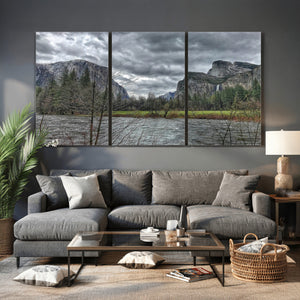 Yosemite Valley River Wall Art Canvas Print, Granite Cliffs