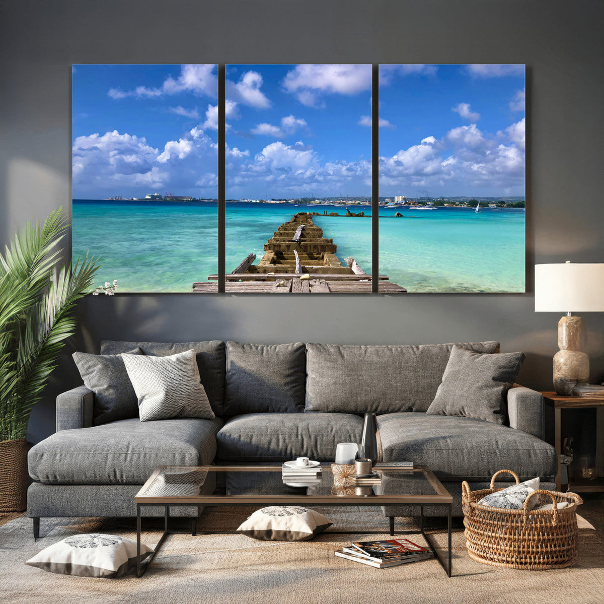 Caribbean Ocean Pier Seascape Wall Art Canvas Print,