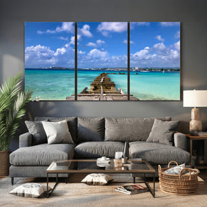 Caribbean Ocean Pier Seascape Wall Art Canvas Print,