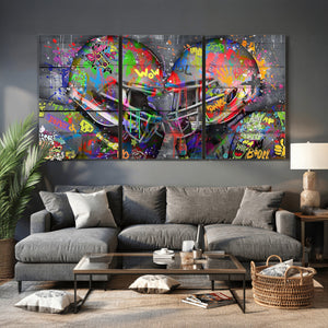Graffiti Football Helmets Wall Art Canvas Print, Urban