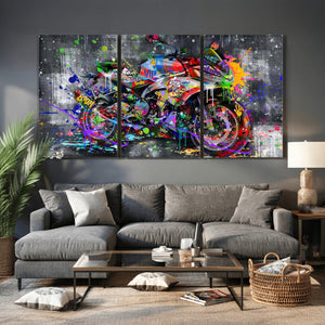 Graffiti Motorcycle Wall Art Canvas Print, Urban Street Art