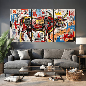 Texas Bull Wall Art Canvas Print, Abstract Graffiti Bull