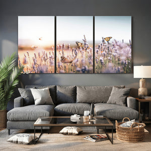 Lavender Field Wall Art Canvas Print, Butterfly Floral