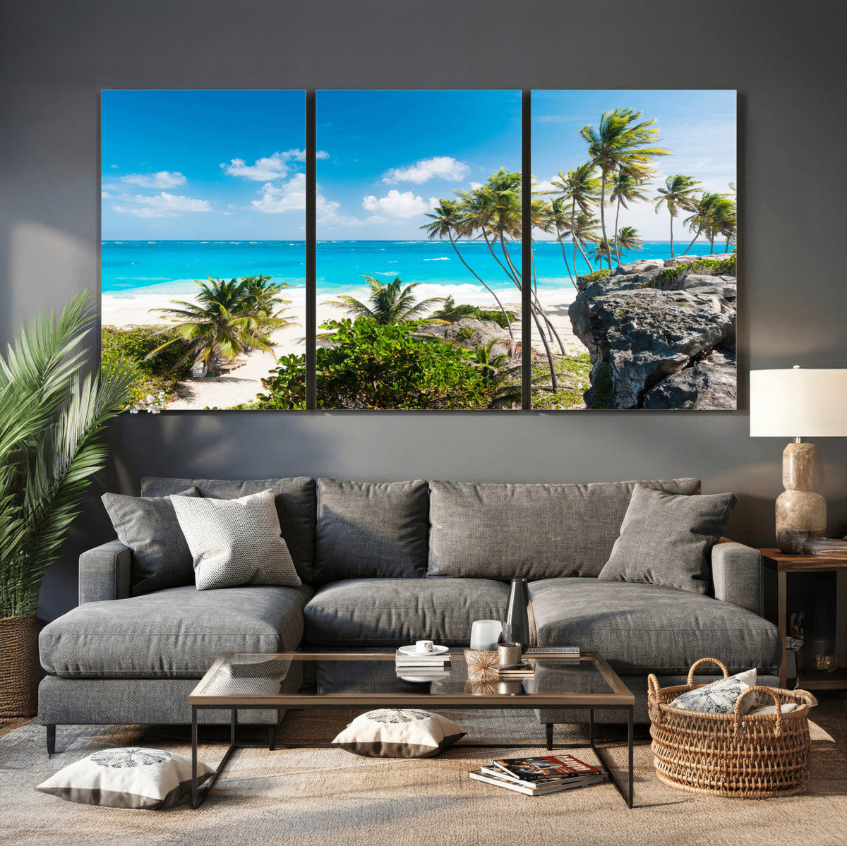 Tropical Beach Wall Art Canvas Print, Palm Tree Ocean