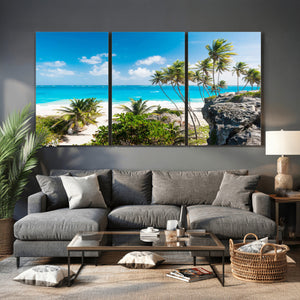 Tropical Beach Wall Art Canvas Print, Palm Tree Ocean
