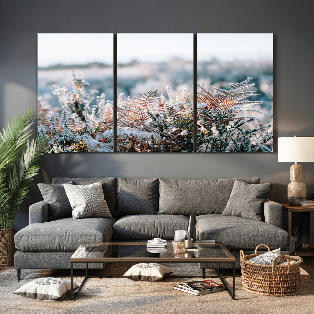 Frosted Fern Wall Art Canvas Print, Soft Winter Botanical