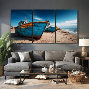 Coastal Fishing Boats Wall Art Canvas Print, Sunset Beach