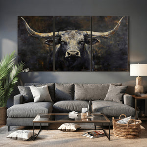 Rustic Longhorn Bull Wall Art Canvas Print – Vintage Western