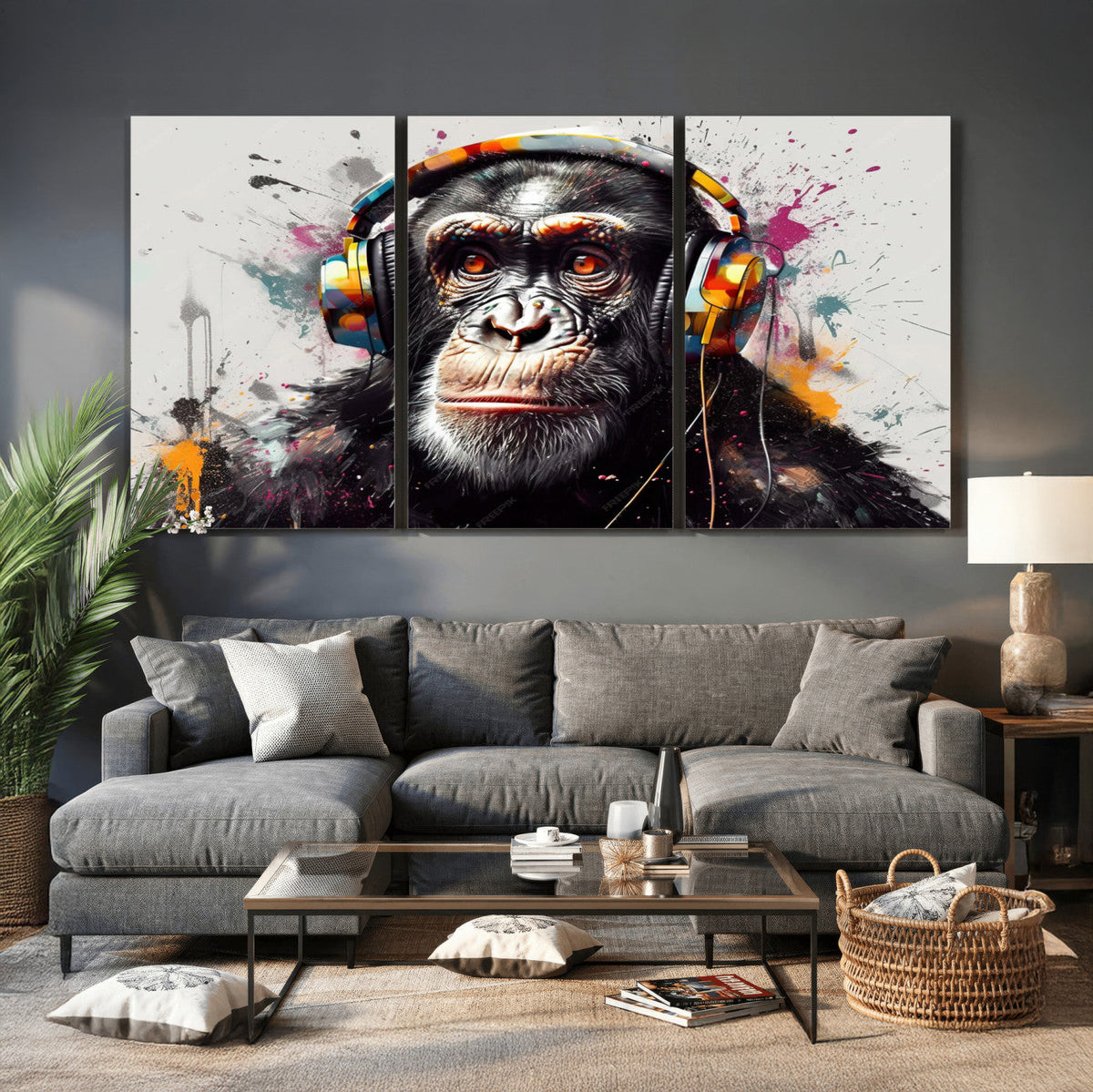 Dj Monkey Wall Art Canvas Print – Colorful Pop Art Banksy