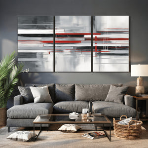Gray Red Abstract Wall Art Canvas Print, Modern Abstract