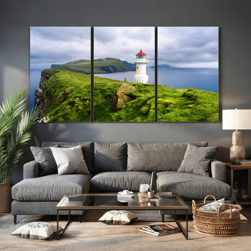 Coastal Lighthouse Wall Art Canvas Print, Cliffside Ocean