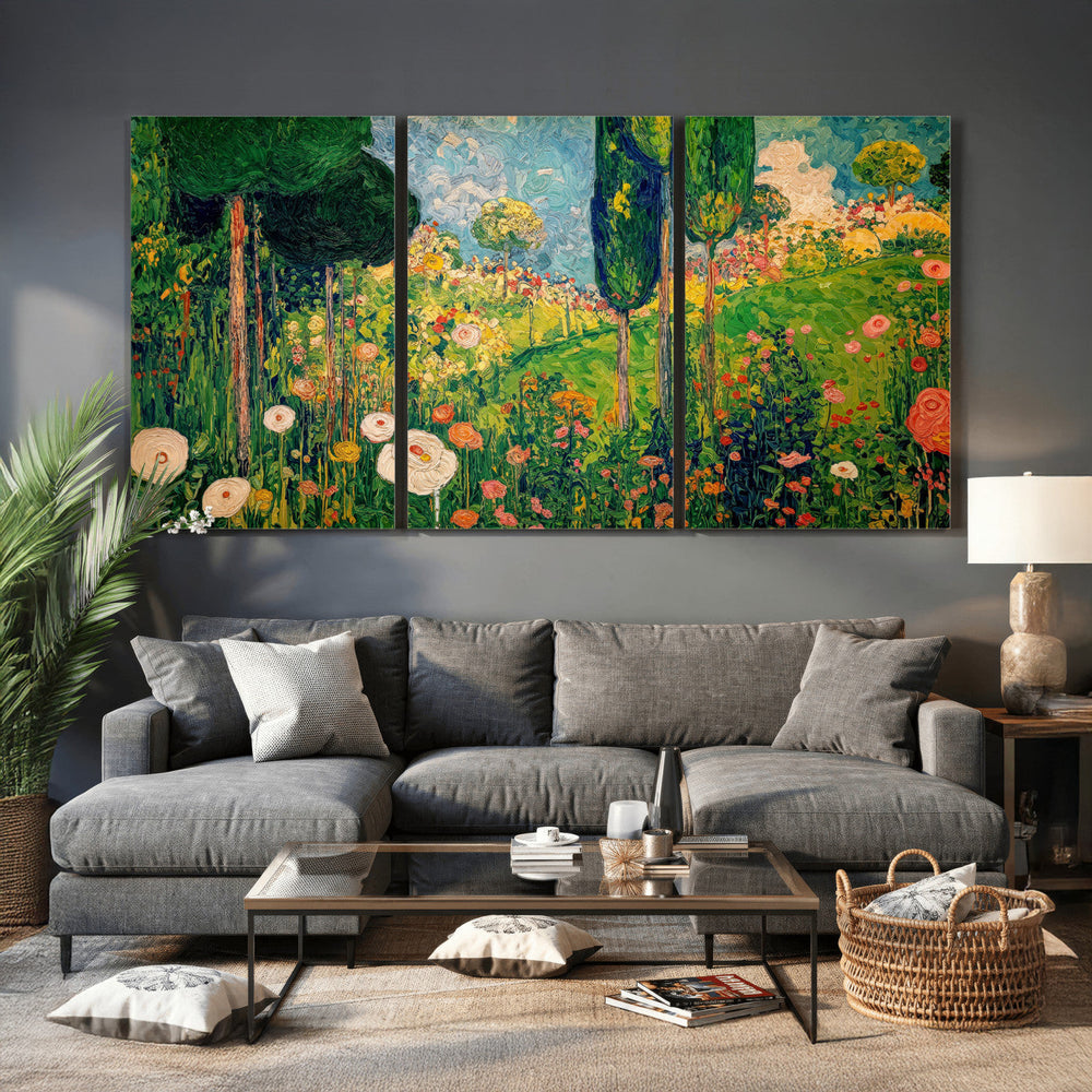 Gustav Klimt Boho Mountain Landscape Large Wall Art,