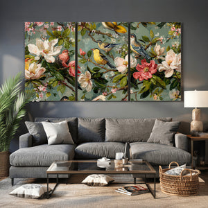 Vintage Birds and Flowers Wide Wall Art: Extra Large