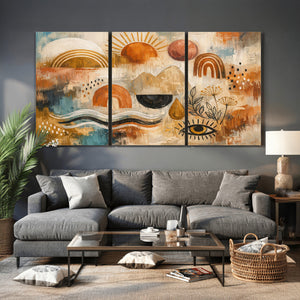 Geometric Boho Abstract Wall Art Canvas Print, Orange Blue