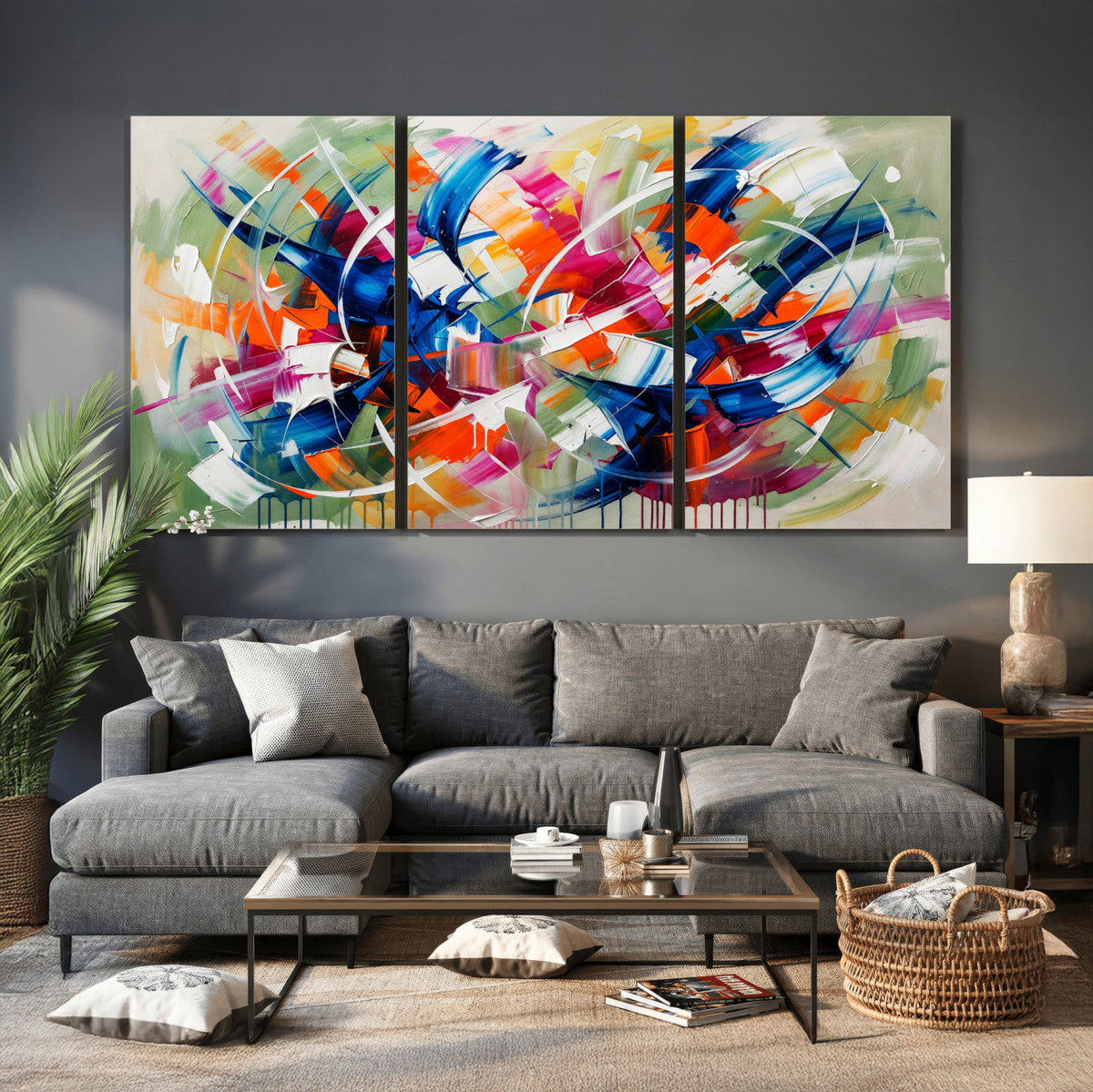 Geometric Abstract Wall Art Canvas Print, Orange Blue