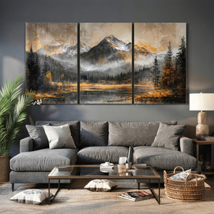 Mountain Lake Canvas Wall Art — Rustic Forest Landscape