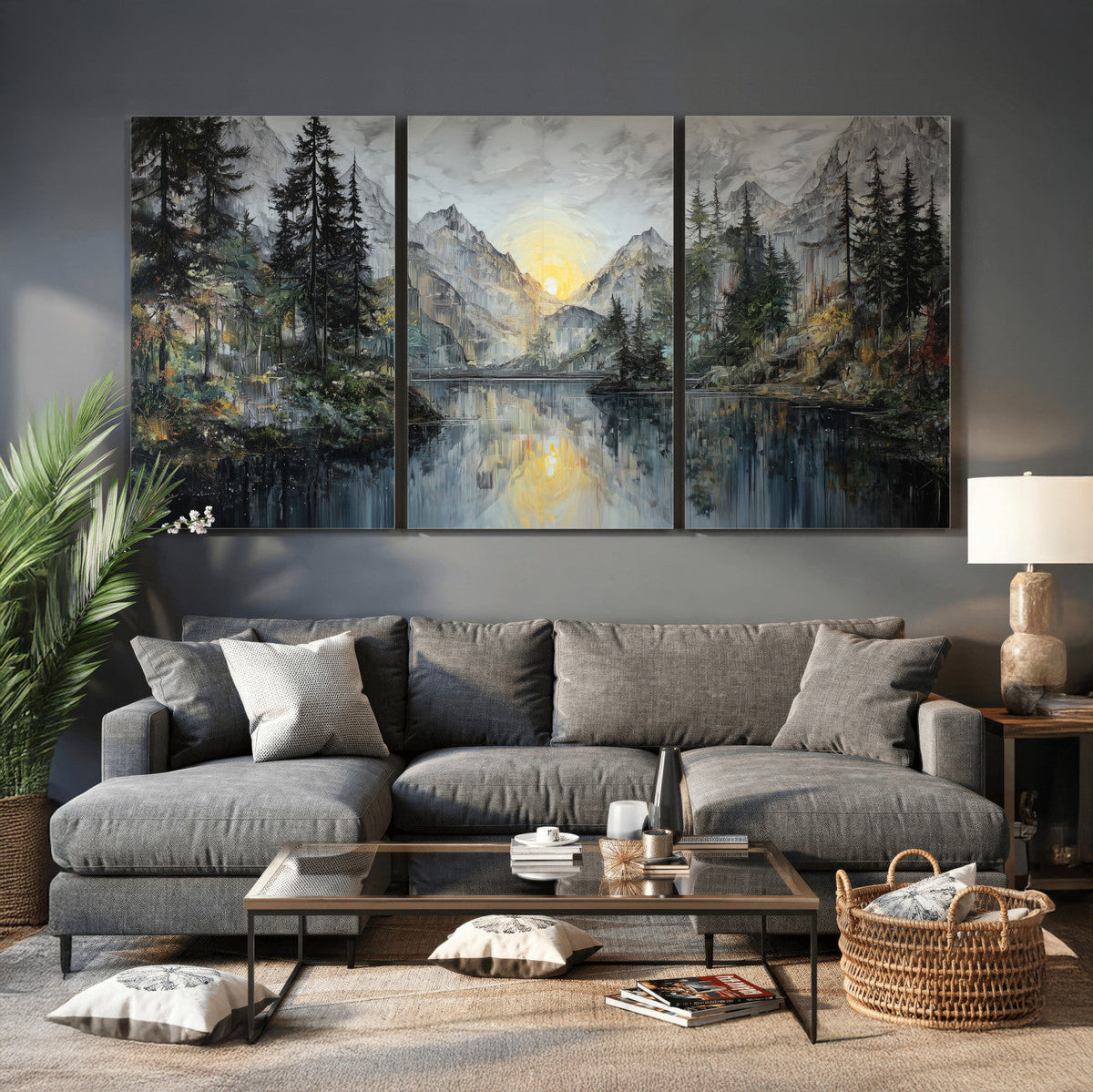 Drip Style Forest Lake Gold Art — Abstract Expressionist