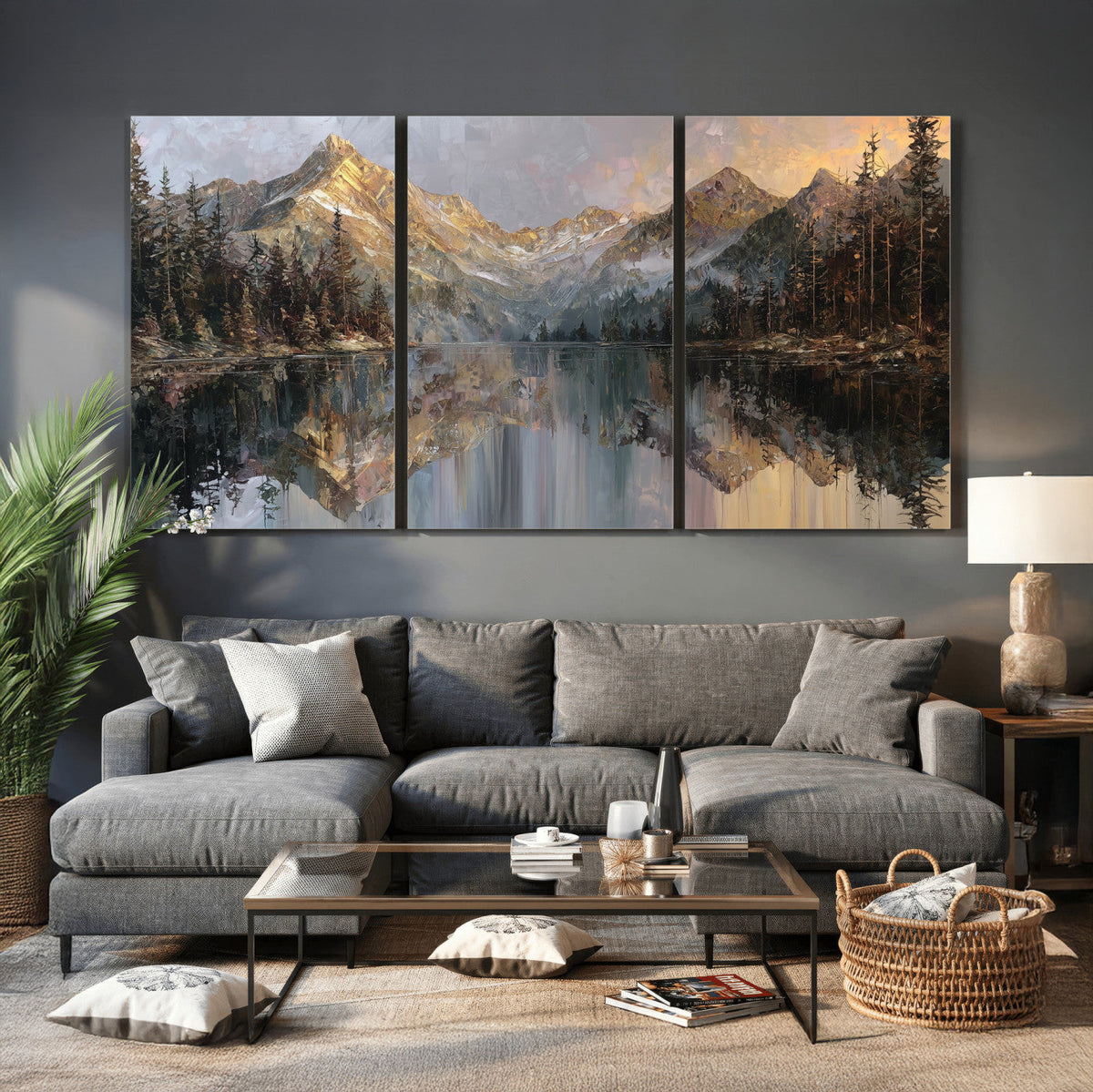 Drip Style Forest Lake Gold Art — Abstract Expressionist