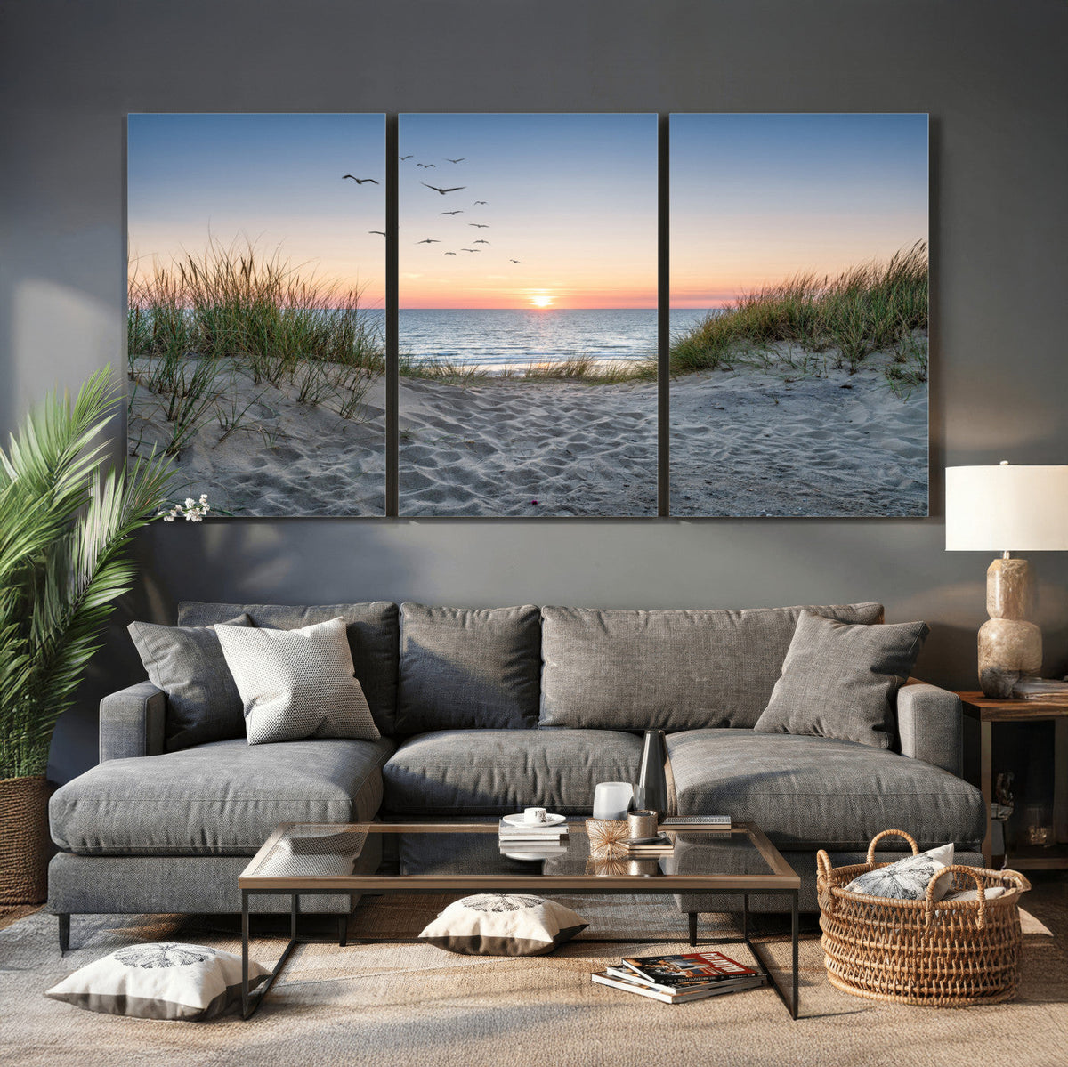 Sandy Dune Path Sunset Canvas Wall Art — Seagulls Beach