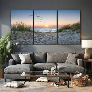 Sandy Dune Path Sunset Canvas Wall Art — Seagulls Beach