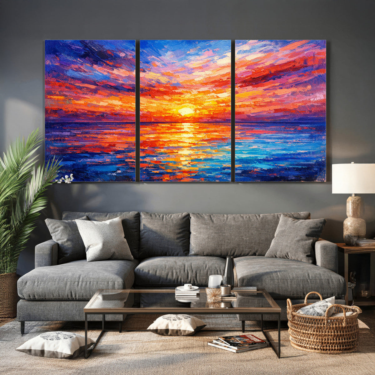 Colorful Knife Ocean Sunset Canvas — Orange Pink Teal