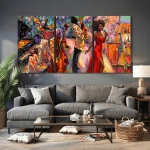 African American Jazz Singer Canvas Art — Red Dress Black