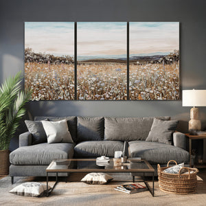 Neutral Wildflower Field Canvas Wall Art — Beige Earth Tone