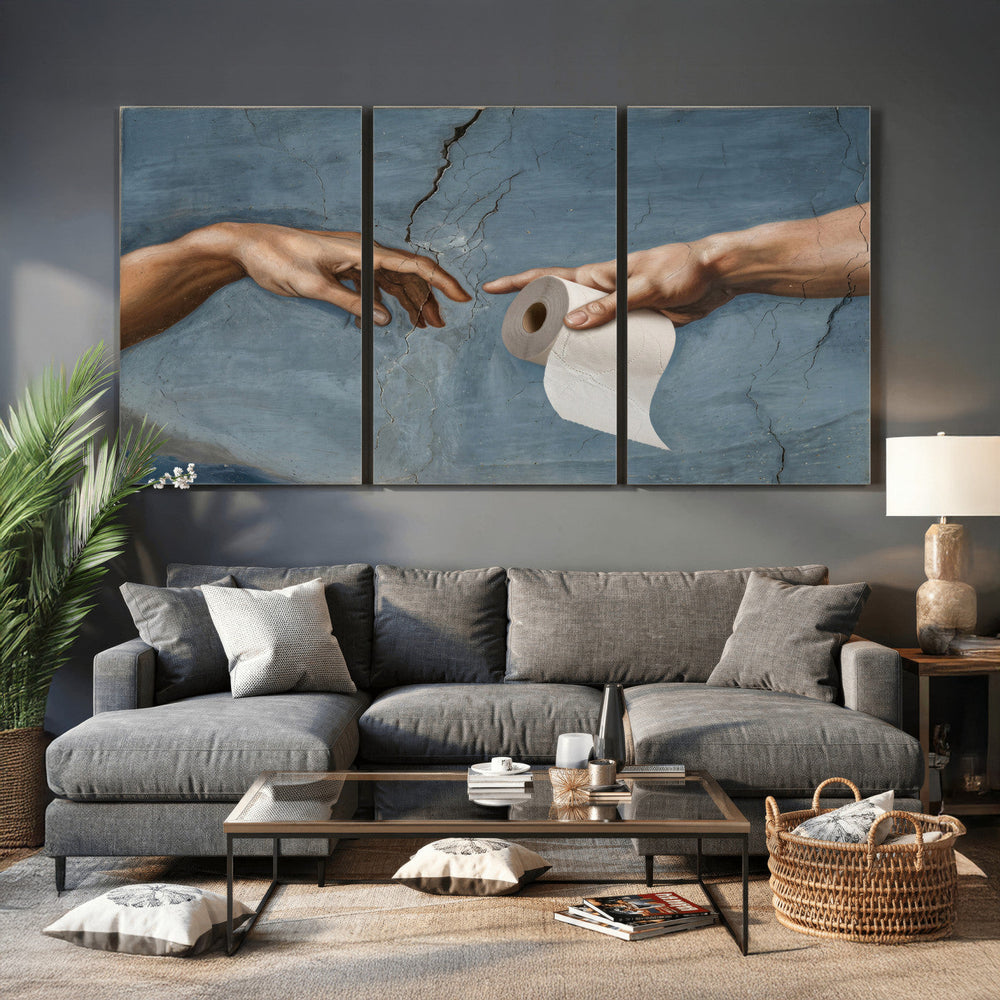 Funny Bathroom Canvas Wall Art, Michelangelo Creation of