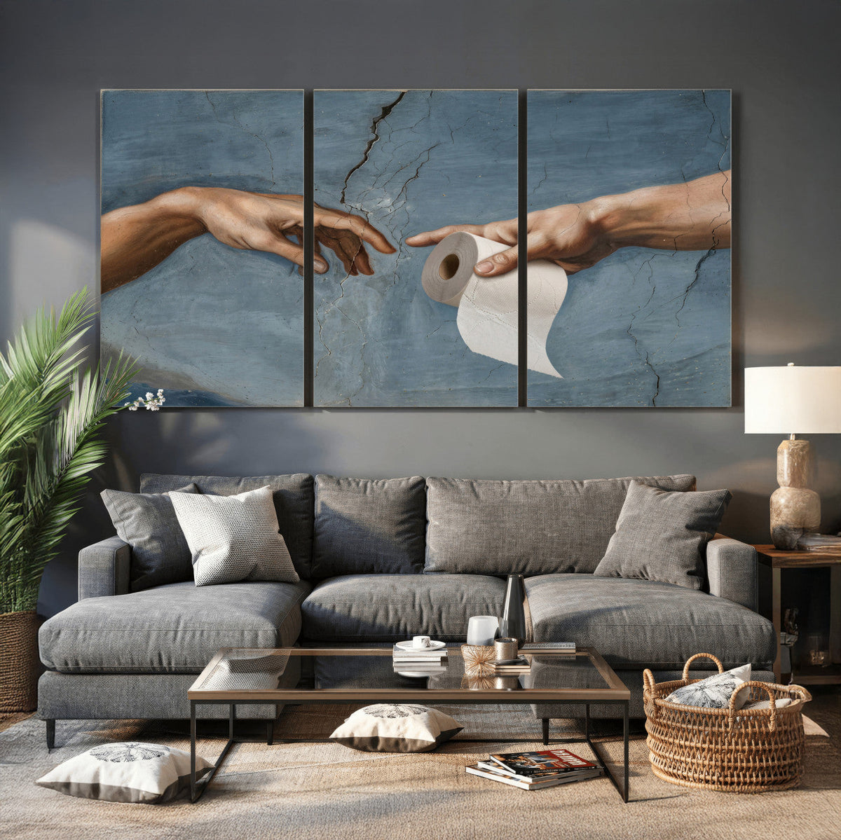 Funny Bathroom Canvas Wall Art, Michelangelo Creation of