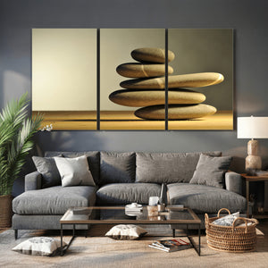 Zen Stone Wall Art Canvas Print, Balanced Rock Stack Framed