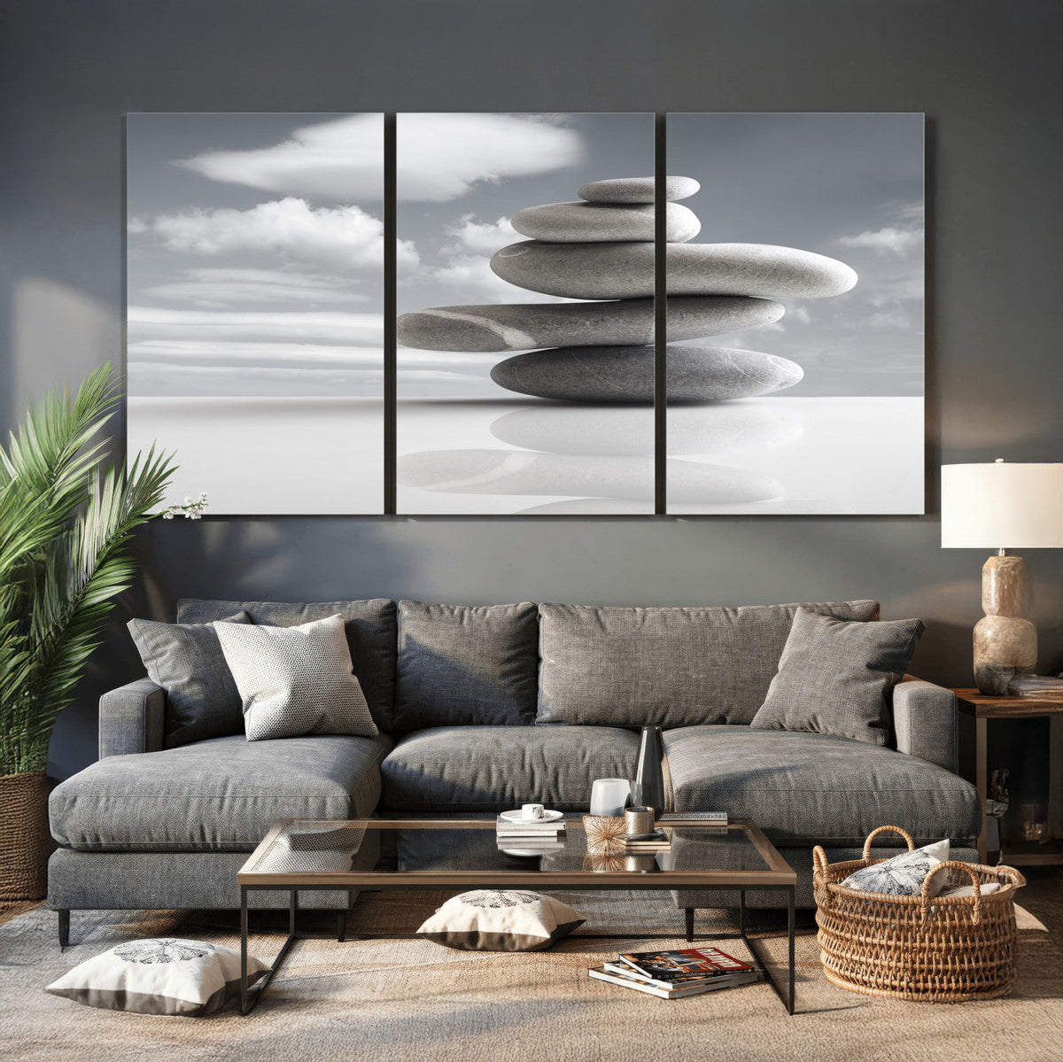 Zen Stone Wall Art Canvas Print, Balanced Rock Stack Framed