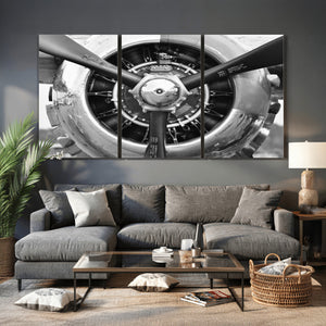 Vintage Propeller Plane Wall Art Canvas Print, Black and