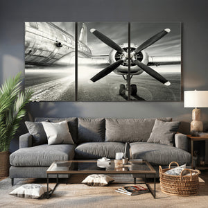 Vintage Airplane Wall Art Canvas Print, Black and White
