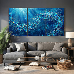 School of Fish Canvas Print | Blue Ocean Underwater Wall Art