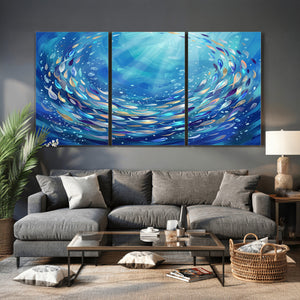 School of Fish Canvas Print | Blue Ocean Underwater Wall Art