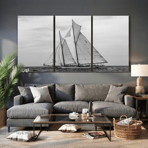 Vintage Sailboat Wall Art Canvas Print, Black and White