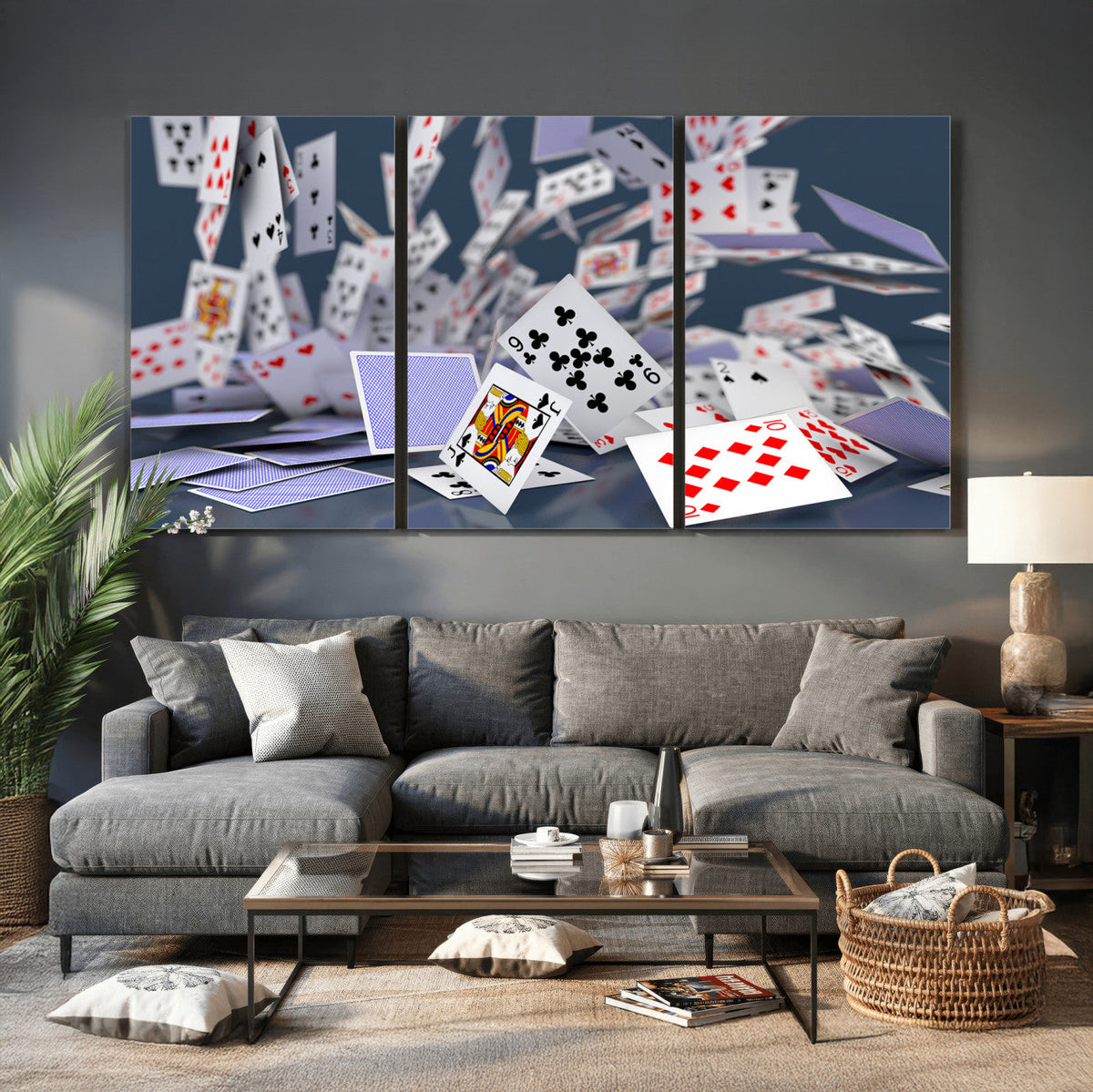 Playing Cards Canvas Wall Art | Casino Game Room Decor,