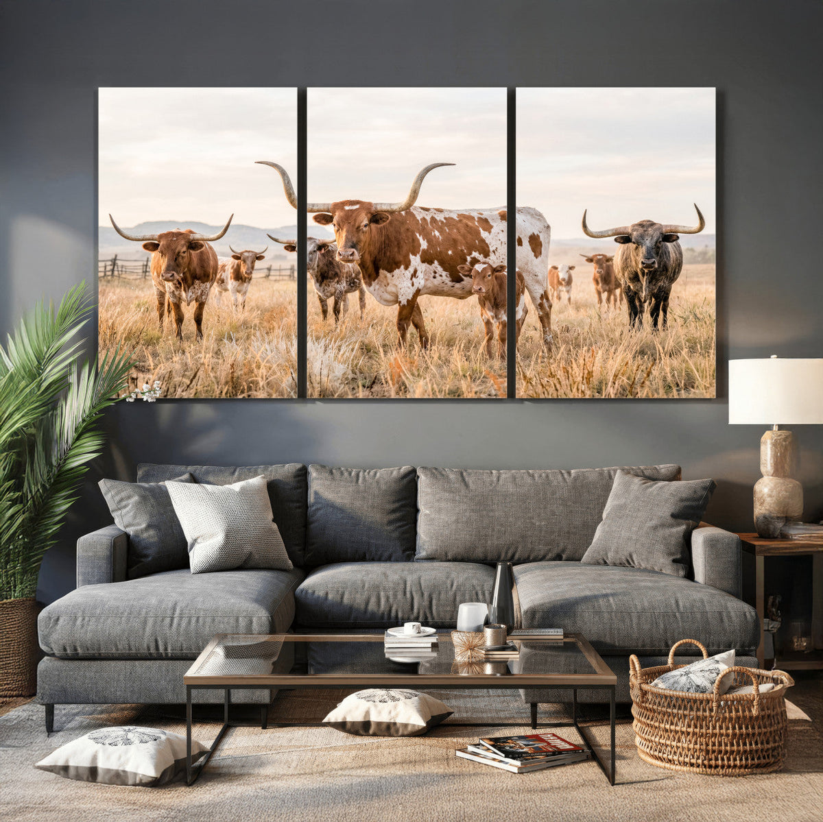 Texas Longhorn Canvas Wall Art, Rustic Farm Animal Photography Print, Farmhouse Country Decor, Western Ranch Art