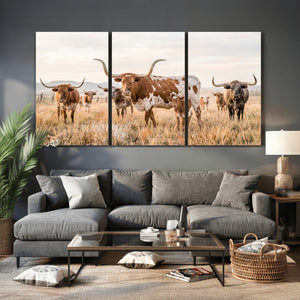 Texas Longhorn Canvas Wall Art, Rustic Farm Animal Photography Print, Farmhouse Country Decor, Western Ranch Art