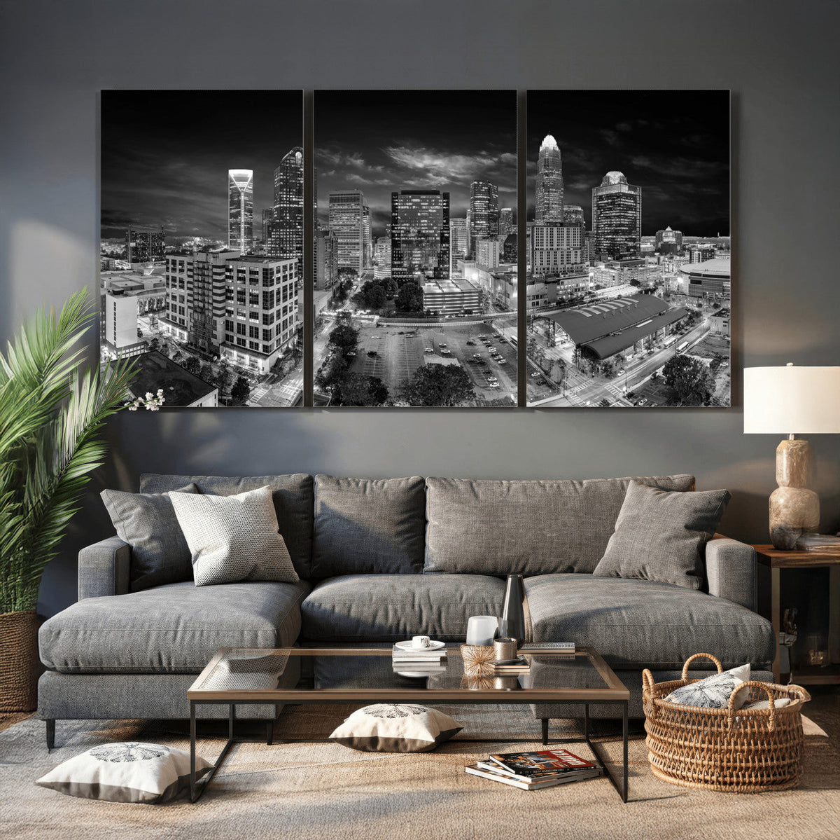 Charlotte Skyline Canvas Wall Art Print – North Carolina Cityscape Photography Print