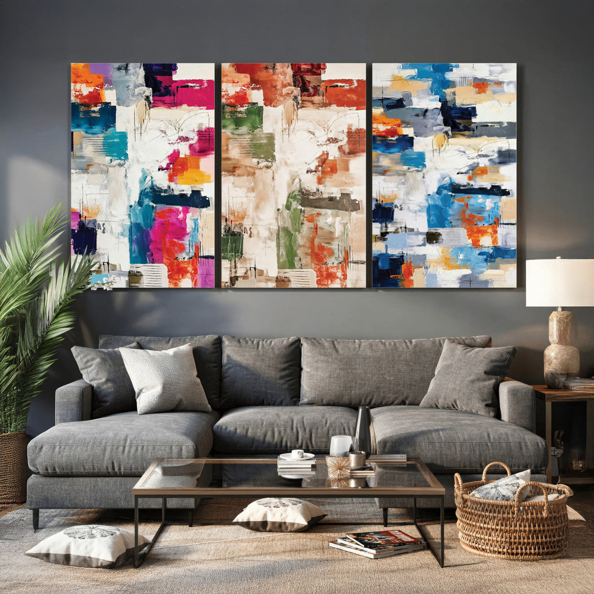 Blue Teal Abstract Canvas Wall Art, Modern Textured Painting Print, Navy Orange White Contemporary Art, Neutral Living Room Decor, Office Art