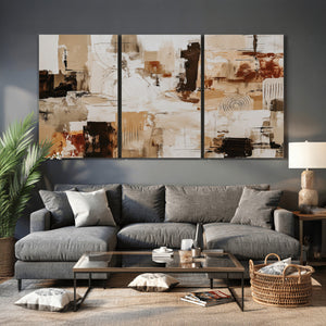 Blue Teal Abstract Canvas Wall Art, Modern Textured Painting Print, Navy Orange White Contemporary Art, Neutral Living Room Decor, Office Art