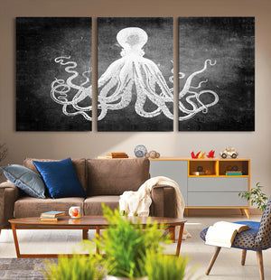 Black White Octopus Wall Art Canvas Print